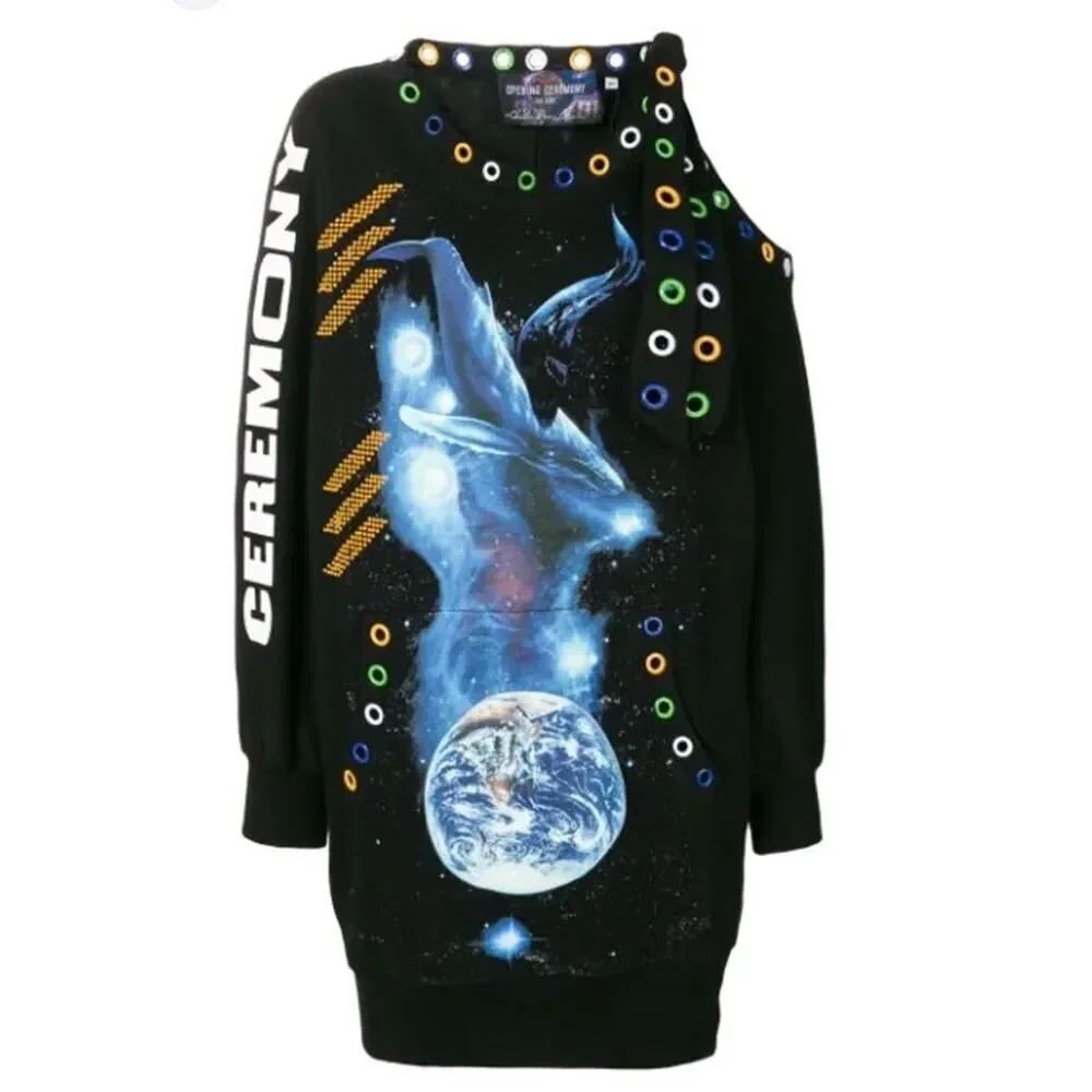 Opening Ceremony Whale Oceanus Earth Print Cold Shoulder Sweatshirt Dress XS S